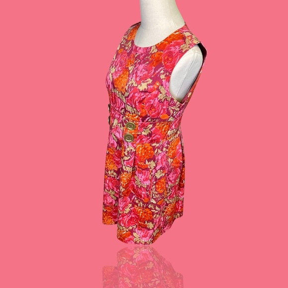 MICHAEL Michael Kors Pink & Orange Floral Print Button-Detail Shift Dress Sz 8P - Picture 6 of 16